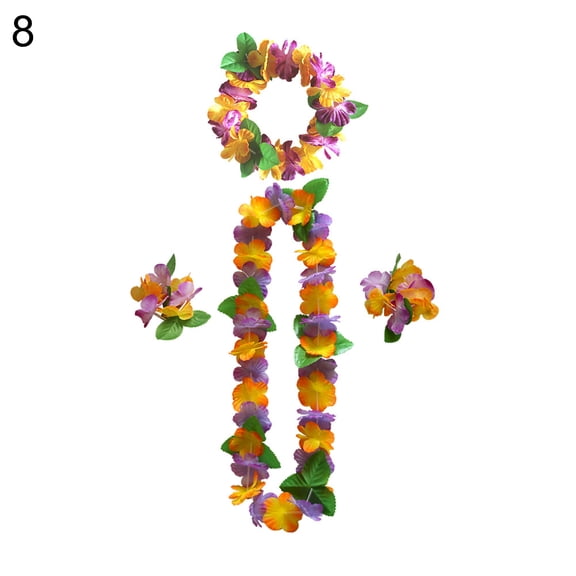 ievspot 1 Set Hawaiian Leis Set, Colorful Hula Dance Garland,Headband and Wristband, for Hula Dance Luau Party, Favors Celebrations Decor