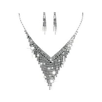 ievspot 1 Set Necklace Earrings Set Rhinestone Necklace Party Bride Symmetric Dangle Earrings Neck Jewelry Set
