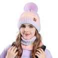thumbnail image 1 of ievspot 1 Set Women Winter Hat And Scarf Set Plush Ball Decor Contrast Color Thick Plush Line Outdoor Ski Skating Cycling Neck Cover Cap Set, 1 of 8