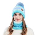 thumbnail image 1 of ievspot 1 Set Women Winter Hat And Scarf Set Plush Ball Decor Contrast Color Thick Plush Line Outdoor Ski Skating Cycling Neck Cover Cap Set, 1 of 8