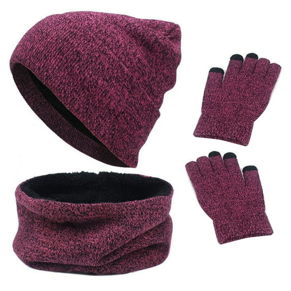 ievspot 1 Set Women Winter Hat Scarf Gloves Set Warm Slouchy Beanie Hats Knit Skull Cap Gloves Circle Scarves for Outdoor