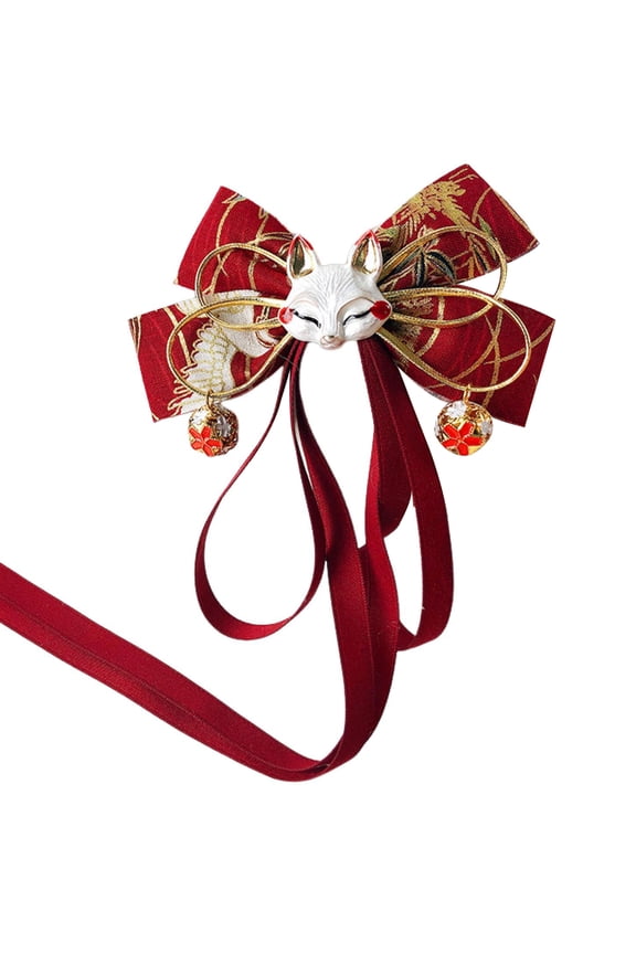 1 pcs Red Bow Hairpin with Tassels Fox Decor Long Ribbon Chinese New Year Celebrations Style Cartoon Hair Accessory