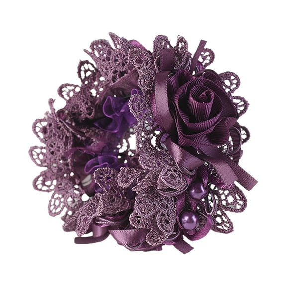 ievspot 1Pcs Elegant Lace Scrunchies Hair Ties for Women Girls,Flower Scrunchy Hairtieswith Pearl for Thick Curl Hair Accessories