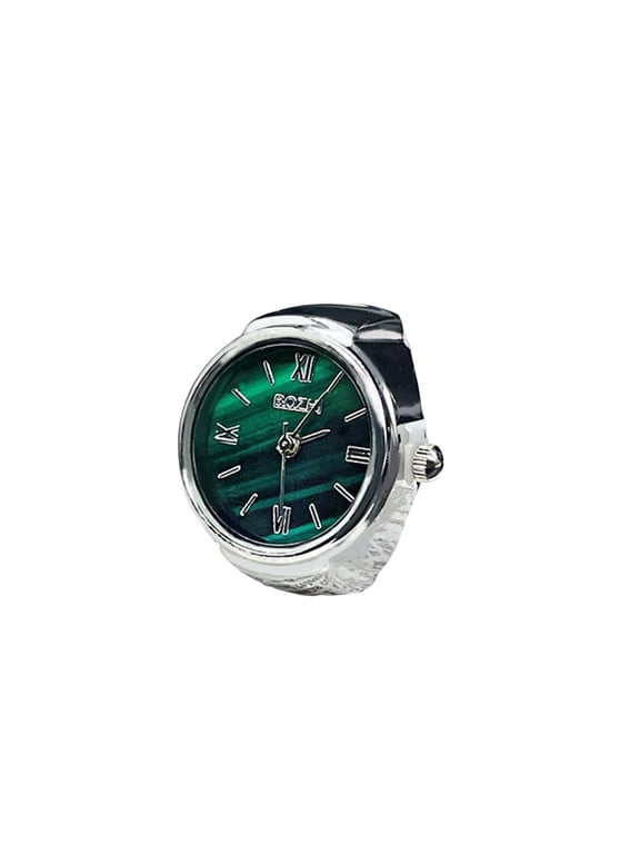 1Pcs Round Green Dial Elastic Stainless Steel Watch Finger Ring Birthday Gift Fashion Accessories