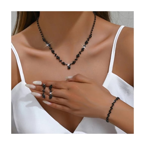 ievspot 1Set Women Jewelry Set Rhinestone Choker Hanging Earrings Bracelet Set Adjustable Extension Chain Prom Party Bride Wedding Jewelry