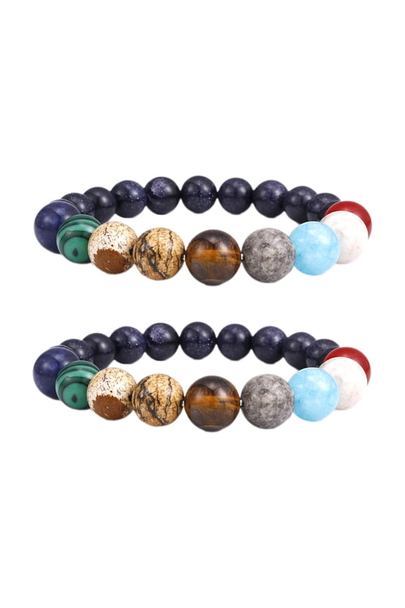 2 Pcs Guardian Planet Bracelet Beads Elastic Band Yoga Chakra Bracelet Star Earth Space Bracelet