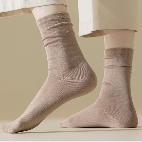 ievspot 5 Pairs Women Socks Mid-tube No Odor Retro Solid Color High Elasticity  Anti-shrink Sports Cotton Socks