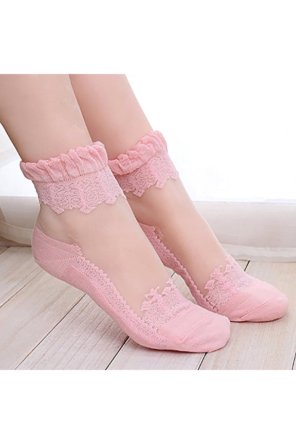 5 Pairs Womens Girls Sheer Lace Ankle Socks Ultra Thin Transparent Mesh Low Cut Socks Silk Nylon Fishnet Short Transparent Socks