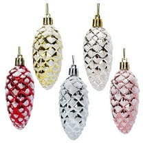 ievspot 5Pcs Christmas Plastic Pine Cone Ornament Colorful Shiny Glitter Christmas Tree Hanging Decoration DIY Accessories Home New Year Party Decoration