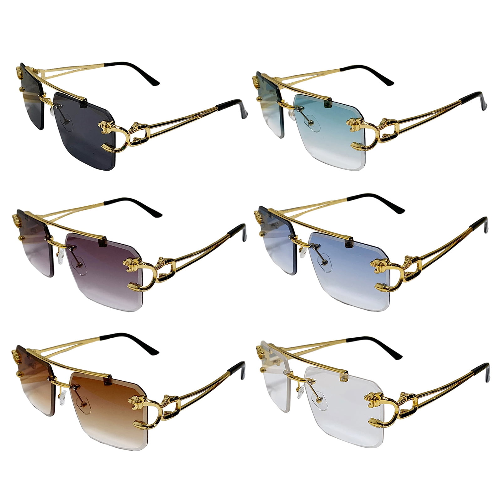 ievspot 6 Pairs Unisex Sunglasses Rectangle Shape Frame Tiger Head Decor Block Sunlight Vacation Beach Spectacles Outdoor Eyewear