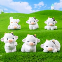 ievspot 6Pcs Mini Dairy Cow Figurine Resin Tiny Cattle Ornament Miniature Animal Statue Toy Fairy Garden Microlandscape Desktop Decoration