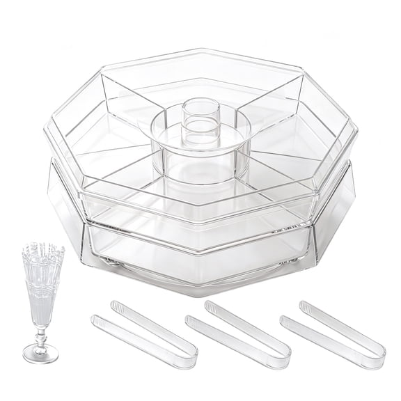 ievspot Buffet Serving Tray with Compartments Rotating Serving Tray with Multi-compartment Design Central Sauce Cup Ideal for Cuts Seafood Fruits for Parties