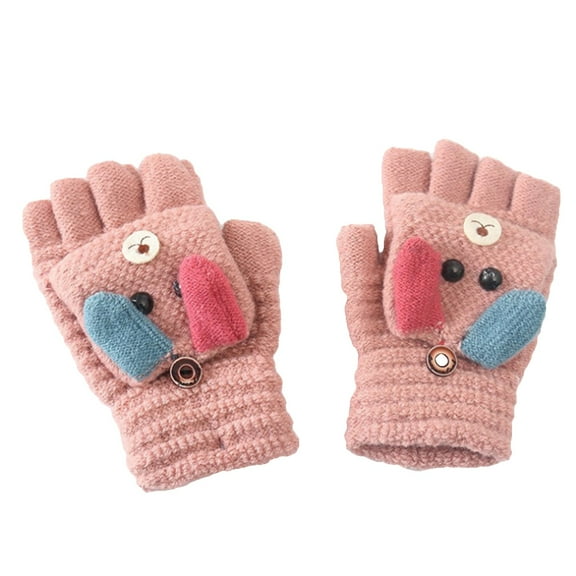ievspot Cartoon Dog Convertible Flip Top Gloves Toddler Kids Winter Knit Fingerless Gloves with Mitten Cover for Girls Boys