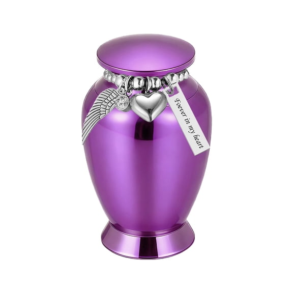 ievspot Decorative Pet Urn Moisture-proof Pet Urn Angel Wing Pet Ash Urn Forever Heart Keepsake Jar Waterproof Aluminum Alloy Cremation Urn for Cats Dogs