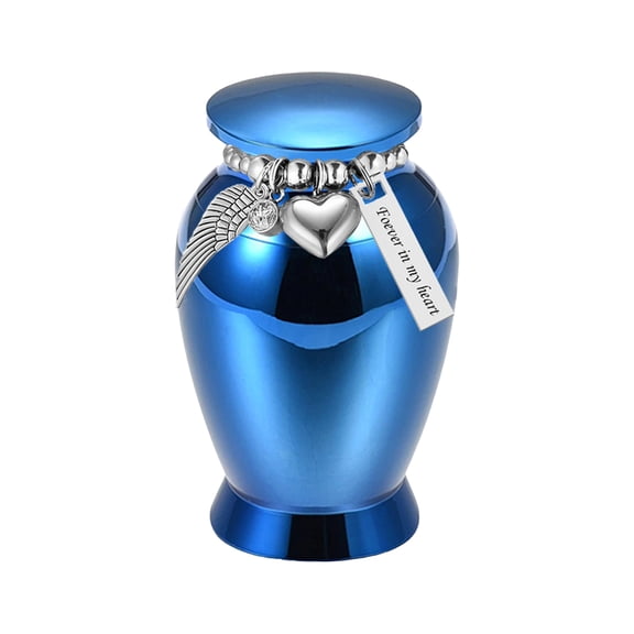 ievspot Decorative Pet Urn Moisture-proof Pet Urn Angel Wing Pet Ash Urn Forever Heart Keepsake Jar Waterproof Aluminum Alloy Cremation Urn for Cats Dogs