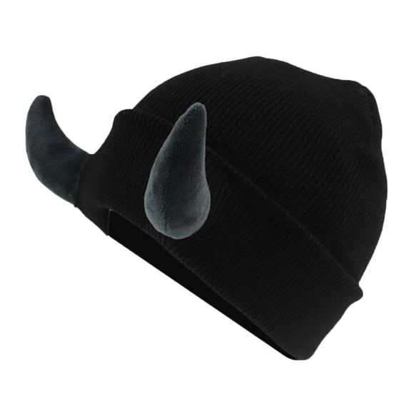 ievspot Devil Horn Knitted Hat Winter Men Women Skull Hat with Horns Outdoor Skiing Handmade Demon Horn Knitting Hat