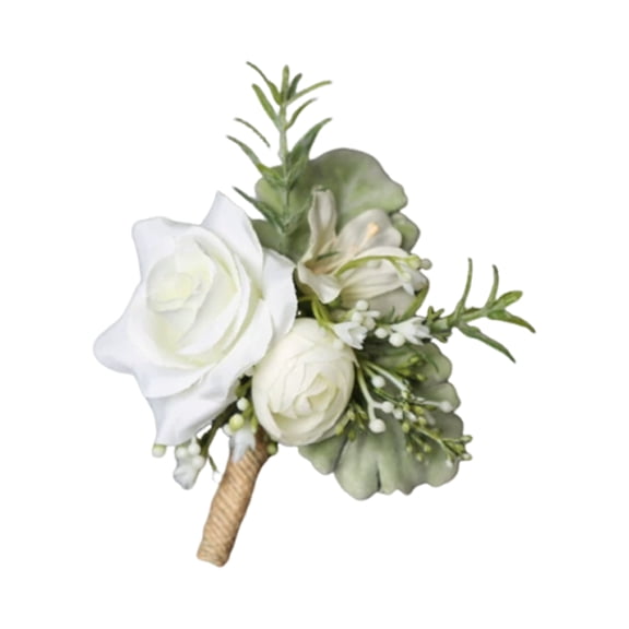 ievspot Easy Wear Corsage Artificial Wedding Wrist Flower Corsage Boutonniere Set Silk Floral Accessory for Bridal Party Business Opening Ceremony Formal