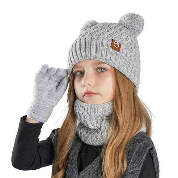 ievspot Kids Winter Hat Gloves Scarf Set with Pom Fleece Lined Neck Warmer Mitten Set for Girls Boys Ages 4-10 Outdoor Accessories