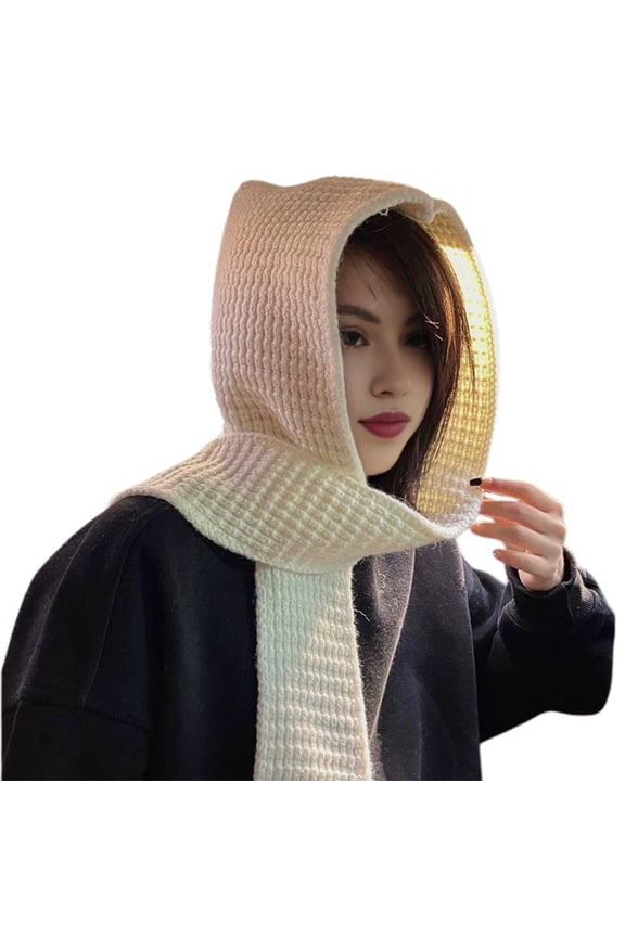 Knit Hat with Integrated Scarf Headwear Wrapped Design Hat Ear Protection Photography Hat Reversible Scarf Outdoor Cap