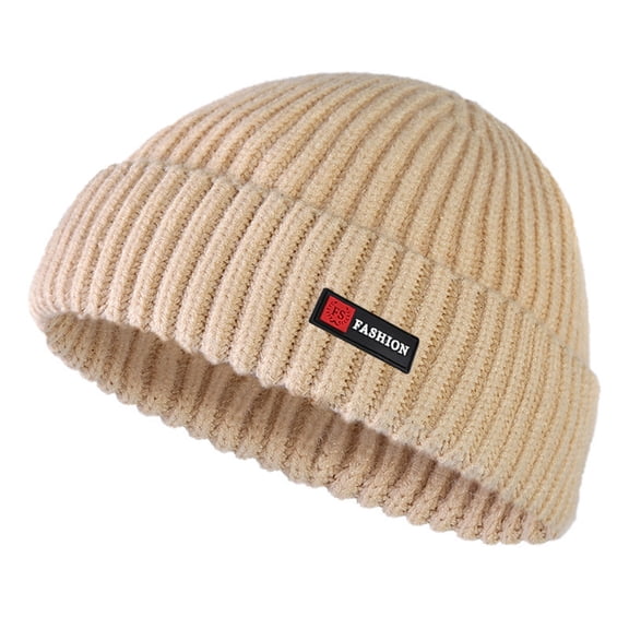 ievspot Men Winter Hat Dome Stretchy Dome Knitted Thermal Anti-slip Fall Winter Outdoor Cycling Work Street Cap