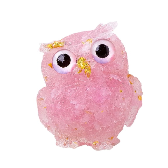 ievspot Natural Crystal Owl Figurine Handmade Resin Owl Statue Filled with Crystal Stones Tabletop Owl Ornament for Home Office Car Decor