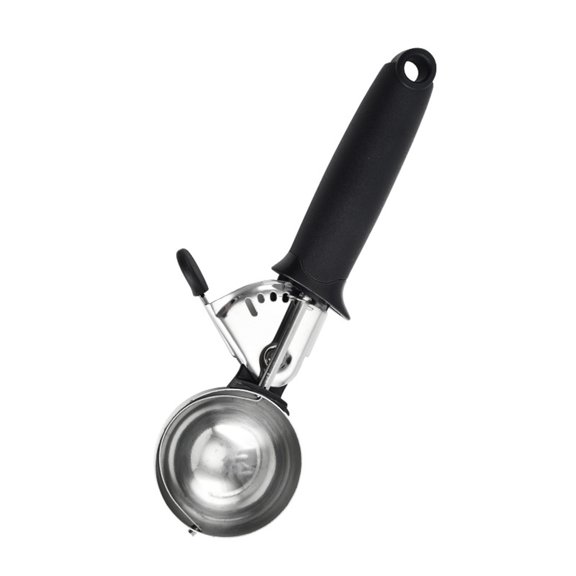ievspot Release Ice Cream Scoop Stainless Steel Ice Cream Scoop with Press Release Non-stick Melon Heavy Duty Handle Rubber Grip Kitchen Tool for Watermelon