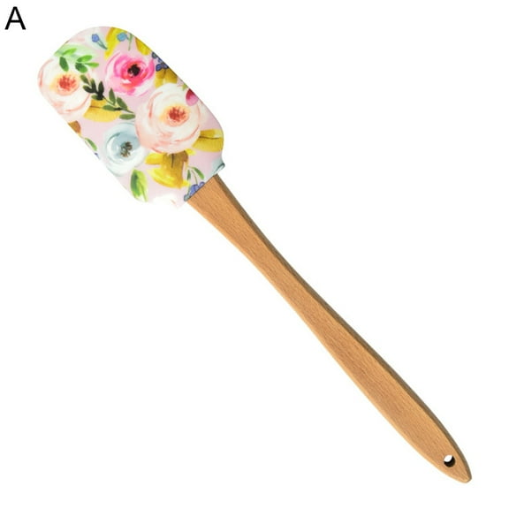 ievspot Silicone Spatula for Cooking, Heat Resistant Floral Pattern Silicone Spatulas with Wood Handle, Nonstick Scraper for Baking Mixing