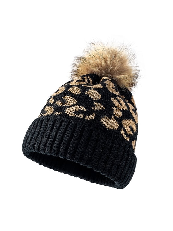 Unisex Winter Beanie Hats Slouchy Leopard Animal Knit Skull Cap Vintage Cheetah Print Head Cover for Women Mens