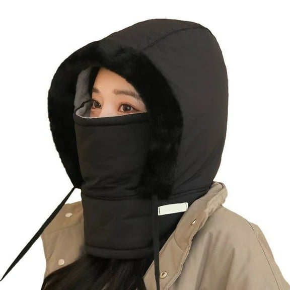 ievspot Winter Cycling Hat with Integrated Neck Warmer Windproof Thick Plush Full Protecting Outdoor Scarf Cold Weather Headwear