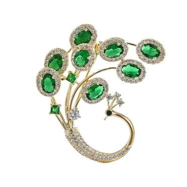 ievspot Women Brooch Peacock Shape Faux Emerald Rhinestone Pin Party Prom Bride Wedding Garment Jewelry