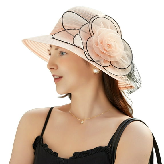 ievspot Women Organza Kentucky Sun Hats, Wide Brim Flower Church Bridal Hat Beach Derby Hat for Tea Party Wedding