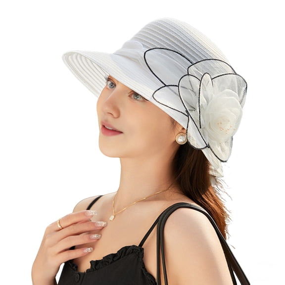ievspot Women Organza Kentucky Sun Hats, Wide Brim Flower Church Bridal Hat Beach Derby Hat for Tea Party Wedding