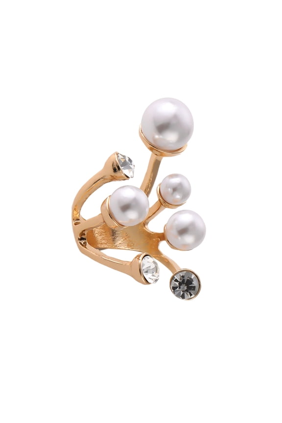 Women Ring Exaggerted Faux Pearl Rhinestone Opening Electroplated Prom Party Index Finger Ring Irregular Lady Jewelry