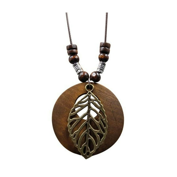 ievspot Women Sweater Chain Single-layer Wooden Beads Rose Decor Pendant Retro Ethnic Style Jewelry Dating Prom Party Garment Decoration Necklace