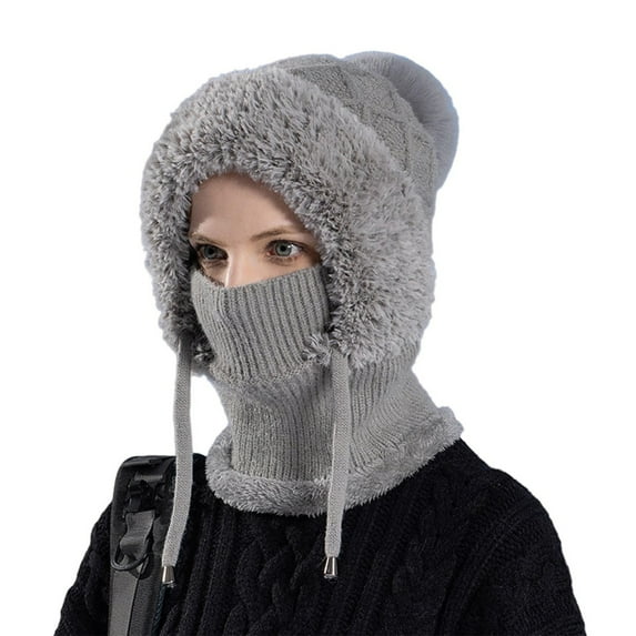 ievspot Women Winter Cycling Balaclava Hat with Integrated Scarf Thick Cycling Face Full Protection Outdoor Travel Skiing Cap