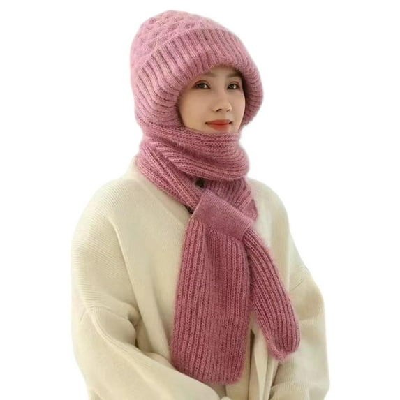 ievspot Women Winter Hat with Integrated Scarf Thick Warm Knitted Full Protection Outdoor Travel Cold Weather Cap