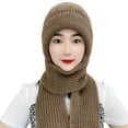 thumbnail image 1 of ievspot Women Winter Hat with Scarf Thick Cycling Headwear Solid Color Elastic Full Protection Outdoor Travel Cold Weather Skiing Cap, 1 of 7
