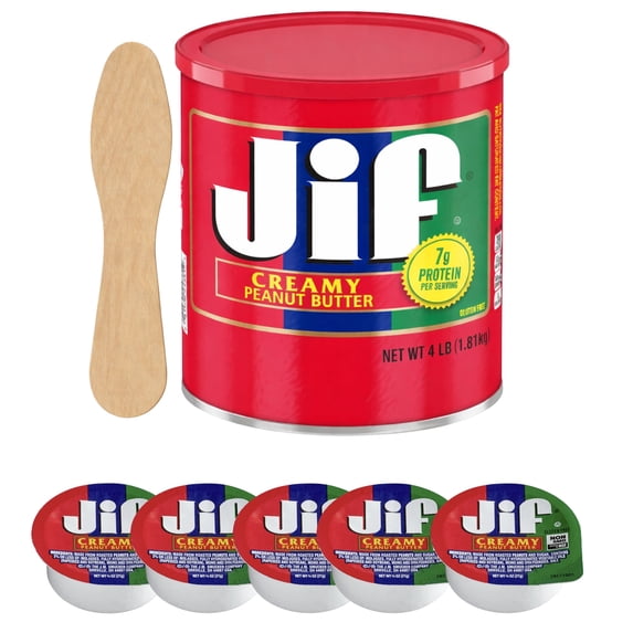 if Creamy Peanut Butter Family Size Bundle – 4 lb Can, 5 Mini Cups (3/4 oz Each) and Wooden Spoon