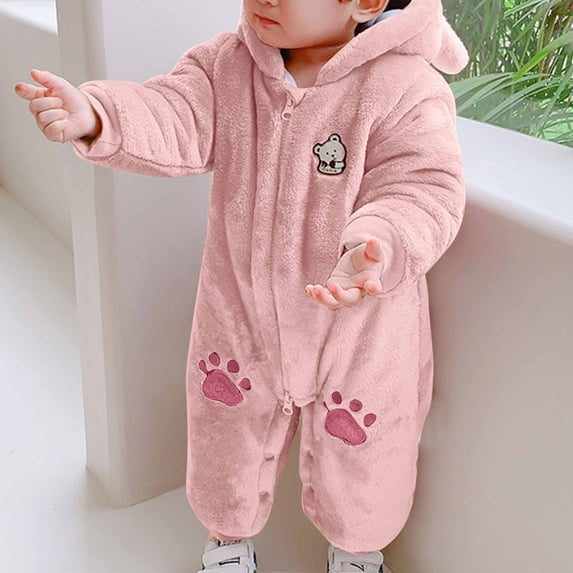IFNND Baby Snowsuit Bear Ear Hooded Jumpsuit Fleece Romper Zipper Winter Coat OutfitsLong Sleeve Zipper Onesie Outwear