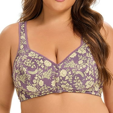 IFNND Front Button Bra Floral Lace Womens Plus Size Bra No Underwire Full Coverage Everyday Bras Comfortable Wireless Padded Bras