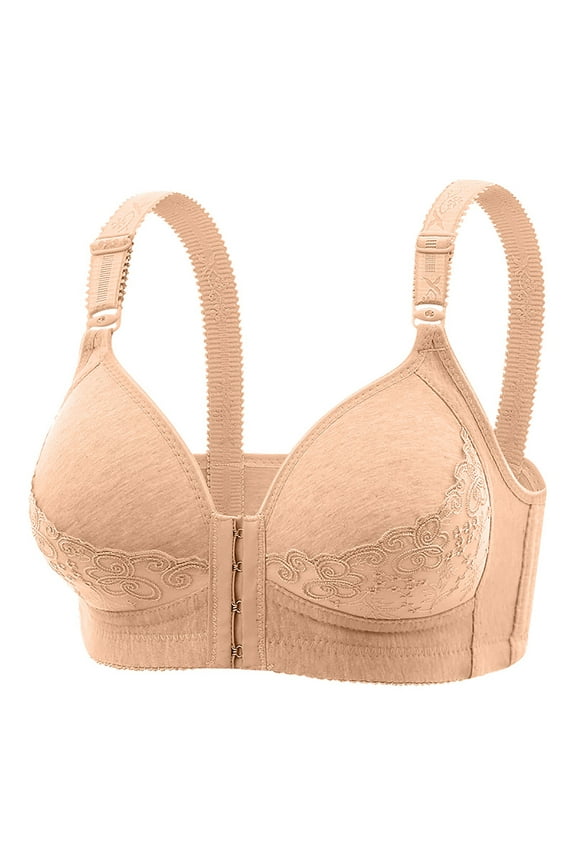 Front Button Bra,Women's Plus Size Full Coverage Front Closure Posture Back Unpadded Wireless Double Support Minimizer Bra