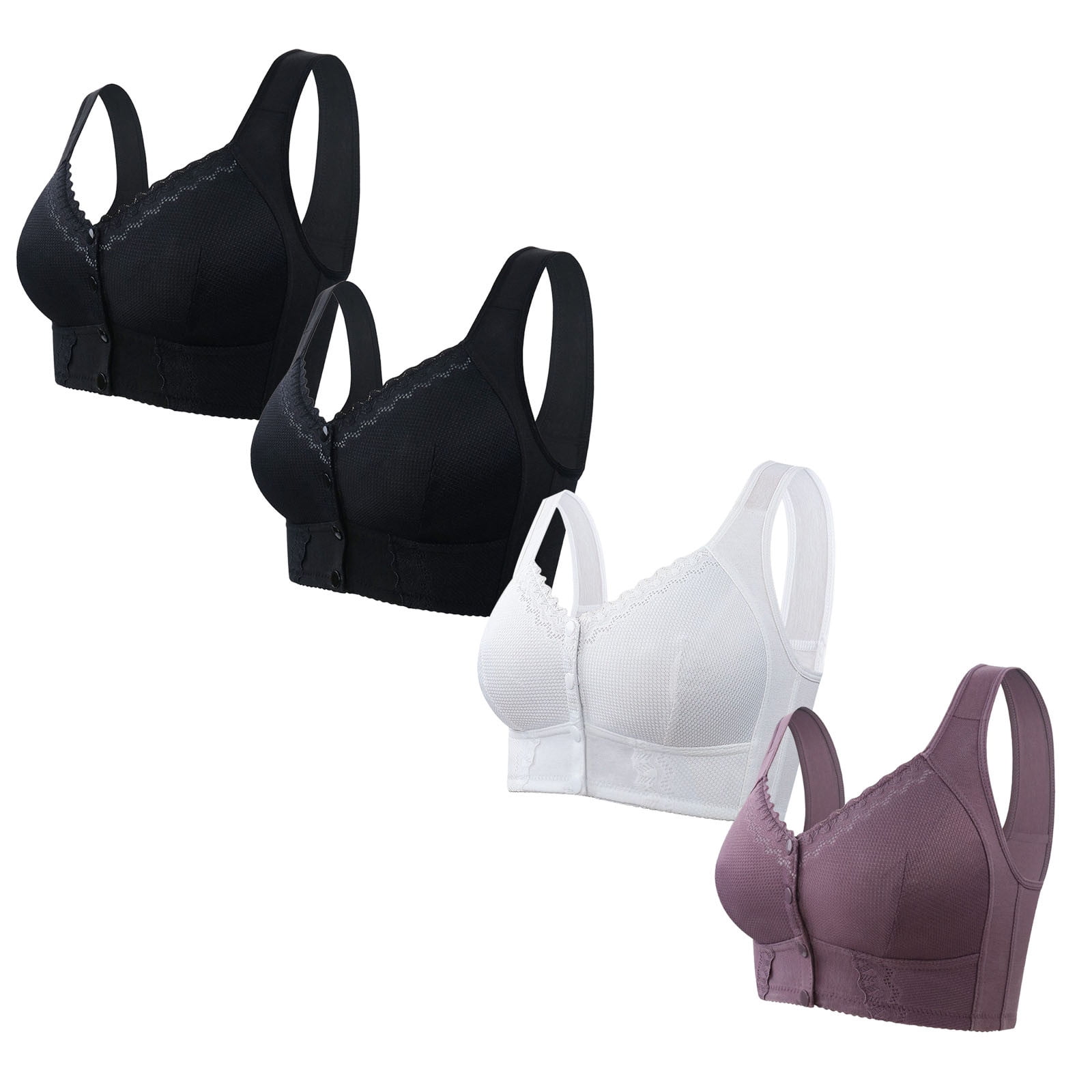 IFNND No Underwire Push Up Bras Bras for Women,4PC Women's No-Wire Bra No Front Button No-Slip Underwear Women Cotton Ultra Soft Cup