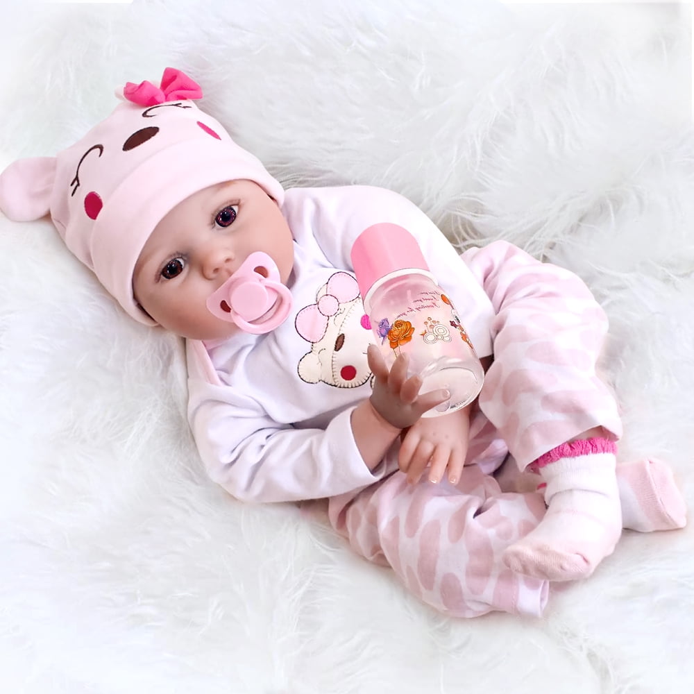 ifanze 22 Reborn Baby Dolls , Newborn Baby Realistic Doll Handmade Lovely  Lifelike Vinyl Baby Doll, Kids Toy Birthday Christmas Gift for Girls ,Pink  