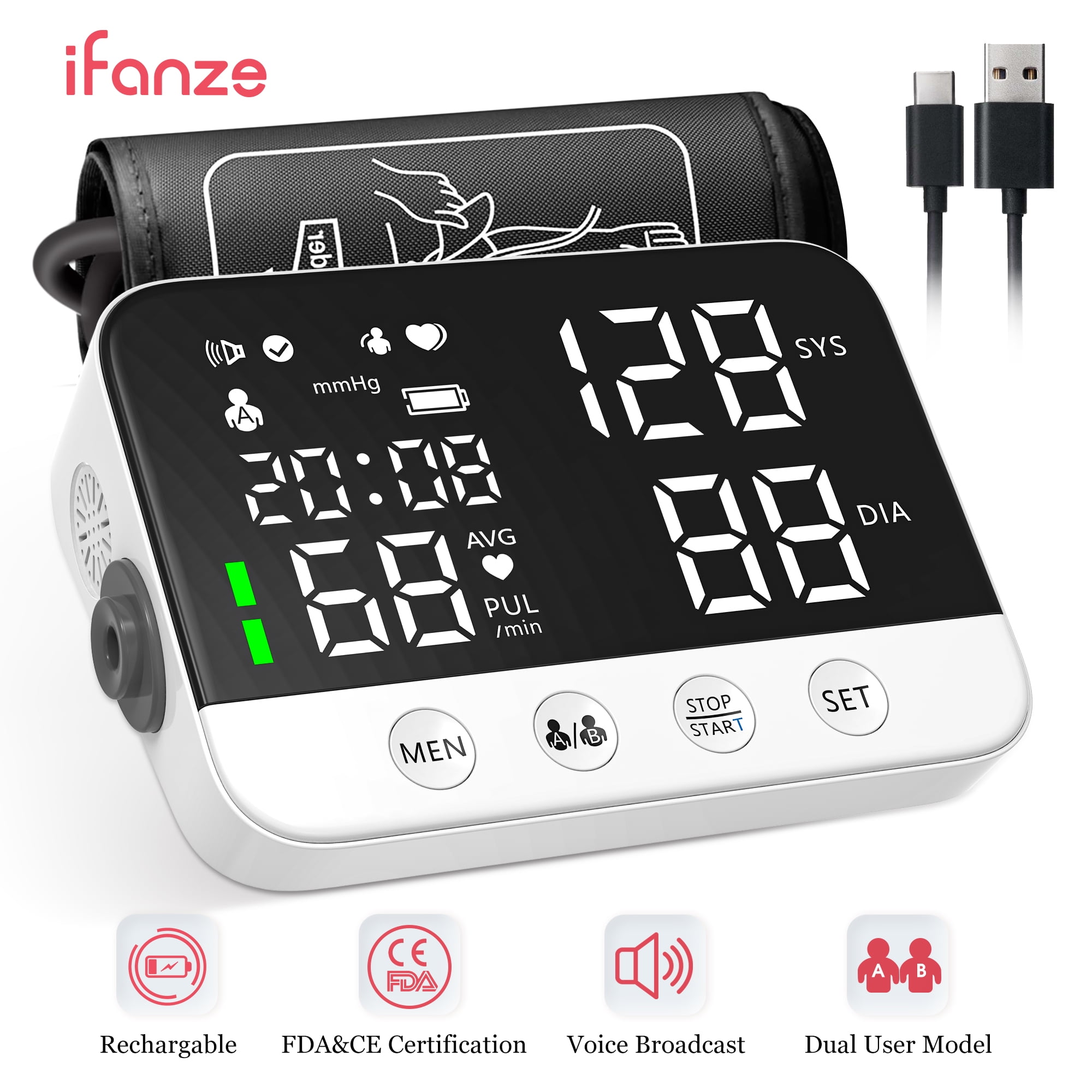 Wrist Blood Pressure Monitor, iFanze Rechargeable Blood Pressure Monitor  Kit with Adjustable Bp Cuff, Carrying Case , 198 Readings for 2 Users 