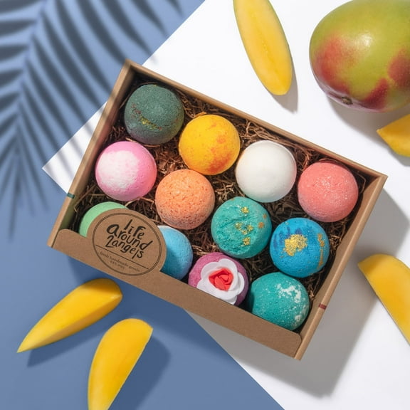 ifeAround2Angels New Favorite Bath Bombs Gift Set 12 Pack Made in USA Fizzies, Shea & Coco Butter Dry Skin Moisturize, Handmade Birthday Mothers Day Gifts idea for Her/Him, Wife, Girlfriend, Kids