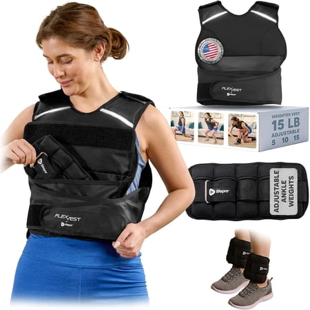 Lifepro Adjustable Weighted Vest + Ankle Weights for Women (12–15 & 20 lbs) – 2-in-1 Weighted Running Vest for Walking, Strength Training & Cardio – Best Weighted Workout Vest Woman