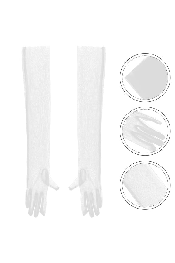 1Pair White Tulle Wedding Dress Gloves Lightweight Sheer Gauze for Formal Events