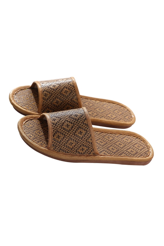 1 Pair Breathable Rattan Slippers for Indoor Home Use, Comfortable Coffee Color, Lightweight and