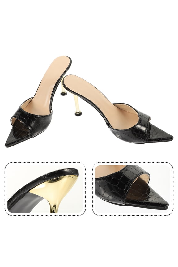 Women's Black High Heel Dress Shoes, Rubber Sole, Comfortable Indoor Heels, Stylish Footwear for Work and Events