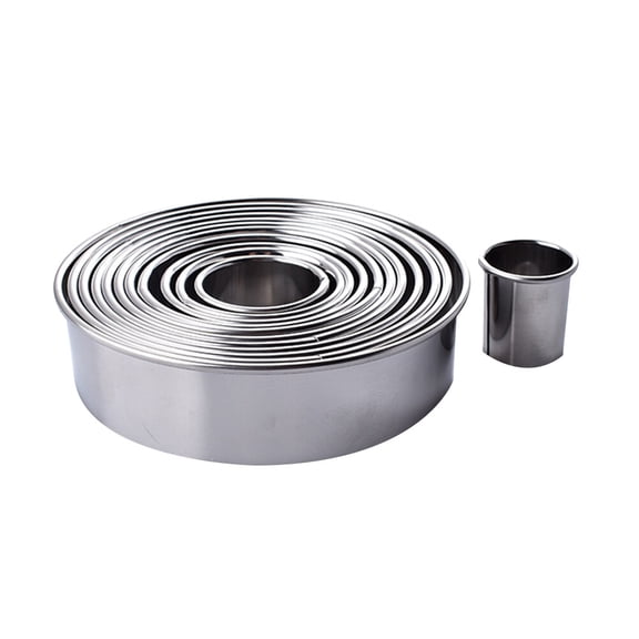ifundom 1 Set 12pcs Stainless Steel Round Shape Cookie Mold Cutting Die Baking Gadget for Bakery Home (Silver)